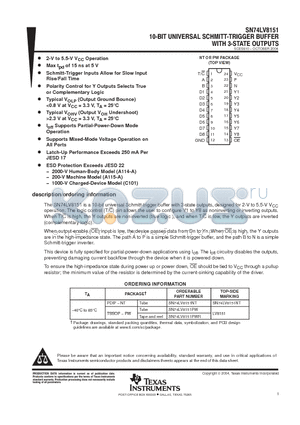 SN74LV8151DGVRG4 datasheet - 10-BIT UNIVERSAL SCHMITT-TRIGGER BUFFER WITH 3-STATE OUTPUTS