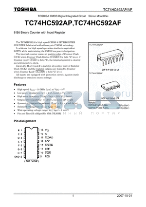 TC74HC592AP datasheet - CMOS Digital Integrated Circuit Silicon Monolithic 8 Bit Binary Counter with Input Register
