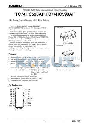 TC74HC590AP_07 datasheet - CMOS Digital Integrated Circuit Silicon Monolithic 8-Bit Binary Counter/Register with 3-State Outputs