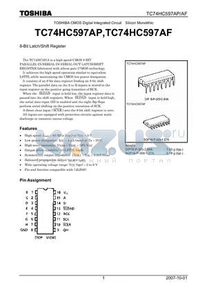 TC74HC597AF datasheet - CMOS Digital Integrated Circuit Silicon Monolithic 8-Bit Latch/Shift Register