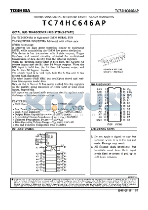 TC74HC646AP datasheet - OCTAL BUS TRANSCEIVER/REGISTER(3-STATE)