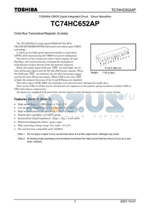 TC74HC652AP_07 datasheet - CMOS Digital Integrated Circuit Silicon Monolithic Octal Bus Transceiver/Register (3-state)