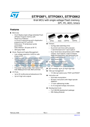 ST7FOXK1 datasheet - 8-bit MCU with single voltage Flash memory, SPI, IbC, ADC, timers