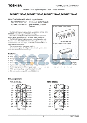 TC74HC7240AP_07 datasheet - Octal Bus Buffer (with schmitt trigger inputs)