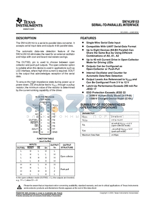 SN74LV8153PWG4 datasheet - SERIAL-TO-PARALLEL INTERFACE