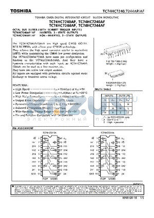 TC74HC7240AF datasheet - OCTAL BUS BUFFER (WITH SCHMITT TRIGGER INPUTS)