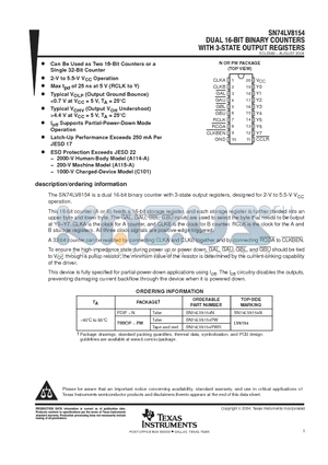 SN74LV8154 datasheet - DUAL 16 BIT BINARY COUNTERS WITH 3-STATE OUTPUT REGISTERS