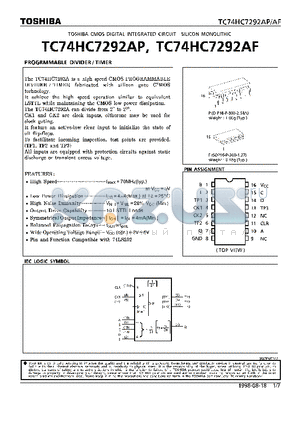 TC74HC7292AF datasheet - PROGRAMMABLE DIVIDER/TIMER