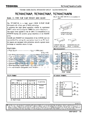 TC74HC74AF datasheet - DUAL D-TYPE FLIP FLOP PRESET AND CLEAR