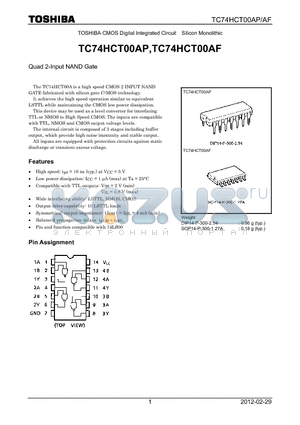 TC74HCT00AP_12 datasheet - Quad 2-Input NAND Gate