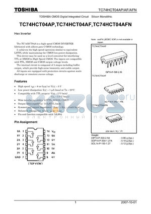 TC74HCT04AP datasheet - Hex Inverter