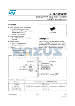 ST7LNB0V2Y0 datasheet - DiSEqC 2.1 slave microcontroller for LNBs and switchers