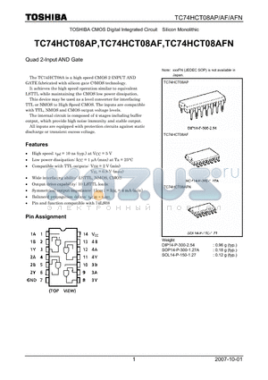 TC74HCT08AP_07 datasheet - Quad 2-Input AND Gate