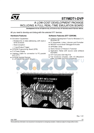 ST7MDT1-220 datasheet - A LOW-COST DEVELOPMENT PACKAGE INCLUDING A FULL REAL-TIME EMULATION BOARD