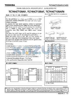 TC74HCT139AF datasheet - DUAL 2-TO-4 LINE DECODER