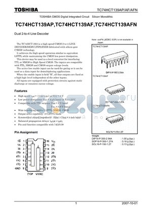 TC74HCT139AP datasheet - Dual 2-to-4 Line Decoder