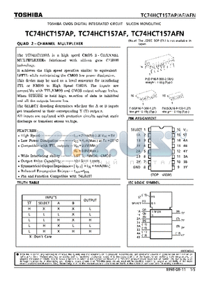 TC74HCT157AFN datasheet - QUAD 2-CHANNEL MULTPLEXER