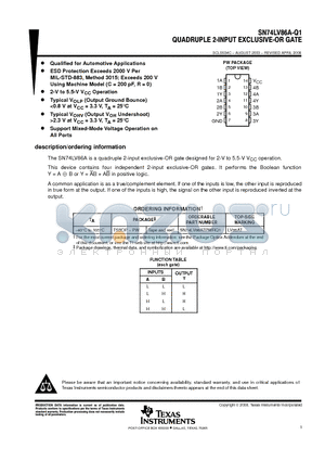 SN74LV86ATPWRG4Q1 datasheet - QUADRUPLE 2-INPUT EXCLUSIVE-OR GATE