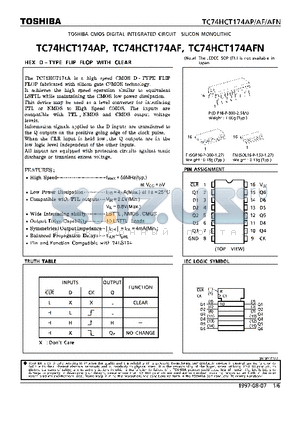 TC74HCT174AF datasheet - HEX D-TYPE FLIP FLOP WITH CLEAR