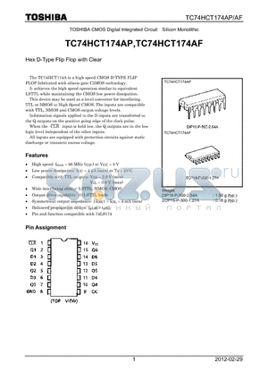 TC74HCT174AF_12 datasheet - Hex D-Type Flip Flop with Clear