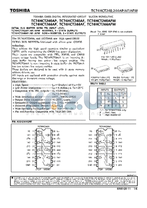 TC74HCT240AF datasheet - OCTAL BUS BUFFER WITH TTL INPUT LEVEL. INVERTED/NON-INVERTED, 3-STATE OUTPUTS