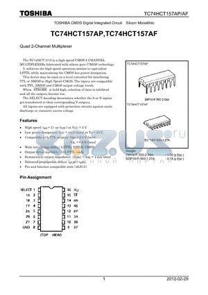 TC74HCT157AP_12 datasheet - Quad 2-Channel Multiplexer