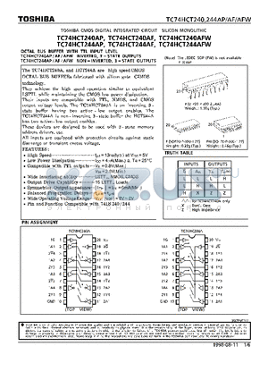 TC74HCT240AFW datasheet - OCTAL BUS BUFFER WITH TTL INPUT LEVEL. INVERTED/NON-INVERTED, 3-STATE OUTPUTS