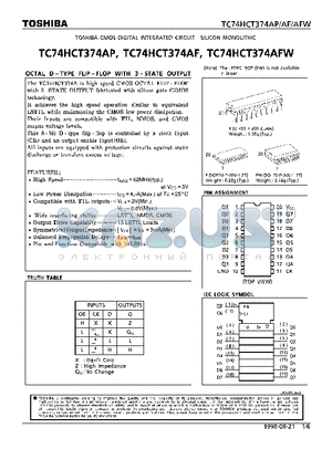 TC74HCT374AF datasheet - OCTAL D-TYPE FLIP-FLOP WITH 3-STATE OUTPUT