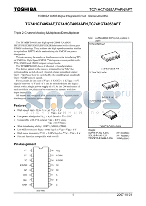 TC74HCT4053AFT datasheet - Triple 2-Channel Analog Multiplexer/Demultiplexer