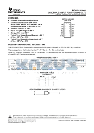 SN74LVC00AQDRQ1 datasheet - QUADRUPLE 2-INPUT POSITIVE-NAND GATE