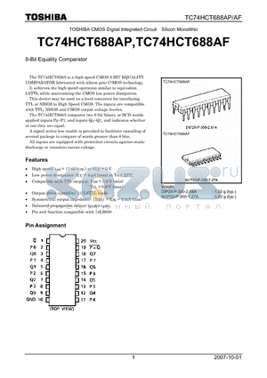 TC74HCT688AF datasheet - 8-Bit Equality Comparator