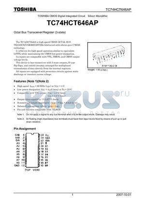 TC74HCT646AP_07 datasheet - Octal Bus Transceiver/Register (3-state)