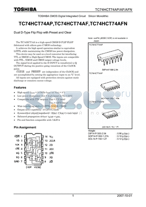 TC74HCT74AFN datasheet - Dual D-Type Flip Flop with Preset and Clear