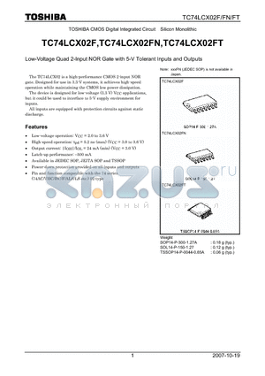 TC74LCX02F datasheet - Low-Voltage Quad 2-Input NOR Gate with 5-V Tolerant Inputs and Outputs