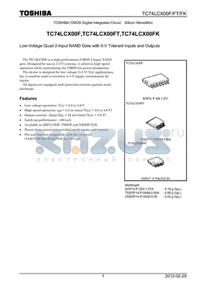 TC74LCX00F_12 datasheet - Low-Voltage Quad 2-Input NAND Gate with 5-V Tolerant Inputs and Outputs