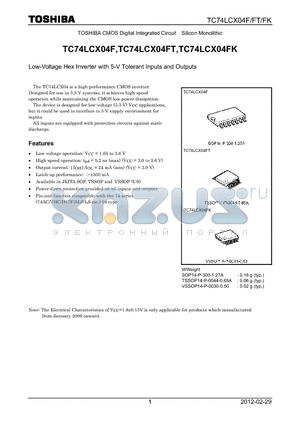 TC74LCX04FK_12 datasheet - Low-Voltage Hex Inverter with 5-V Tolerant Inputs and Outputs