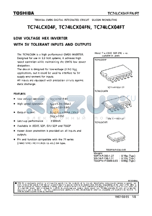 TC74LCX04FT datasheet - LOW VOLTAGE HEX INVERTER WITH 5V TOLERANT INPUTS AND OUTPUTS