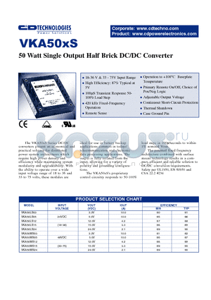 VKA50LS24 datasheet - 50 WATT SINGLE OUTPUT HALF BRICK DC/DC CONVERTER