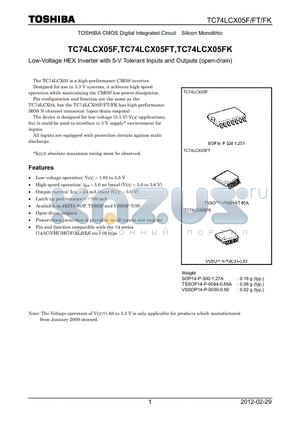 TC74LCX05FT_12 datasheet - Low-Voltage HEX Inverter with 5-V Tolerant Inputs and Outputs (open-drain)