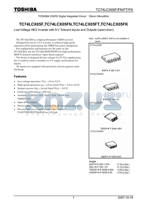 TC74LCX05F_07 datasheet - Low-Voltage HEX Inverter with 5-V Tolerant Inputs and Outputs (open-drain)