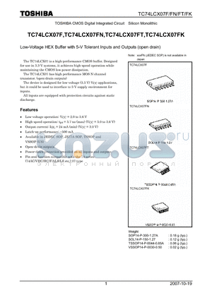 TC74LCX07FN datasheet - Low-Voltage HEX Buffer with 5-V Tolerant Inputs and Outputs (open drain)
