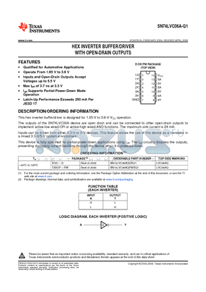 SN74LVC06A-Q1 datasheet - HEX INVERTER BUFFER/DRIVER WITH OPEN-DRAIN OUTPUTS