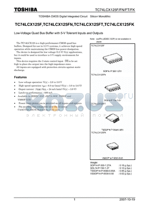 TC74LCX125FK datasheet - Low-Voltage Quad Bus Buffer with 5-V Tolerant Inputs and Outputs