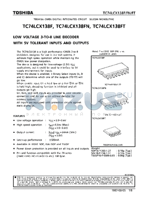 TC74LCX138F datasheet - LOW VOLTAGE 3-TO-8 LINE DECODER WITH 5V TOLERANT INPUTS AND OUTPUTS