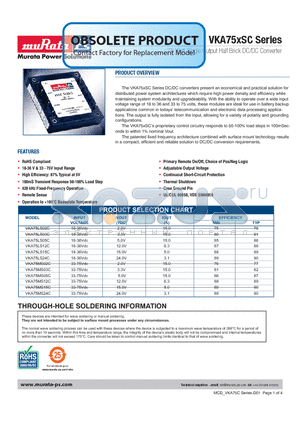 VKA75MS15C datasheet - 75 Watt Single Output Half Brick DC/DC Converter