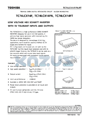 TC74LCX14F datasheet - LOW VOLTAGE HEX SCHMITT INVERTER WITH 5V TOLERANT INPUTS AND OUTPUTS
