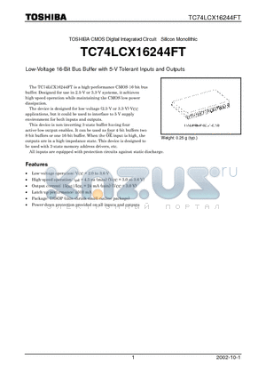 TC74LCX16244FT datasheet - Low-Voltage 16-Bit Bus Buffer with 5-V Tolerant Inputs and Outputs