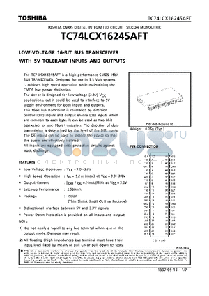 TC74LCX16245 datasheet - LOW-VOLTAGE 16-BIT BUS TRANSCEIVER WITH 5V TOLERANT INPUTS AND OUTPUTS