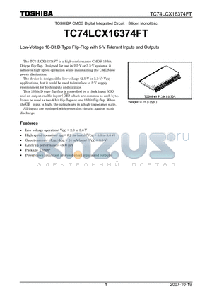 TC74LCX16374FT datasheet - Low-Voltage 16-Bit D-Type Flip-Flop with 5-V Tolerant Inputs and Outputs