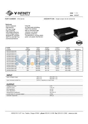 VKG100-D600-S05 datasheet - single output dc-dc converter